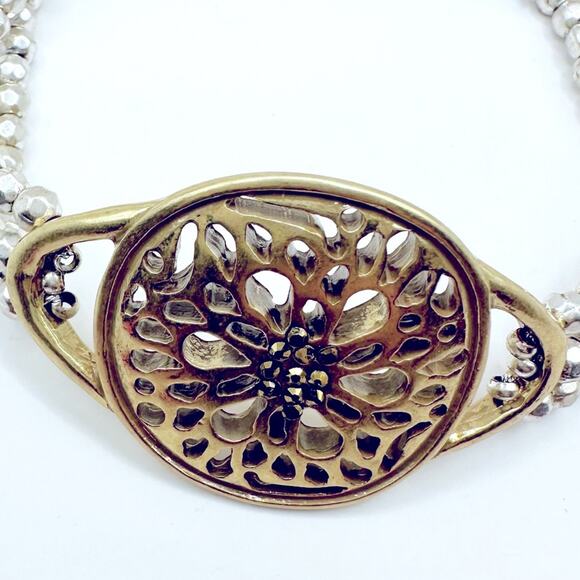 Lucky Brand Sugar Plum Bracelet NWT Three Strand Costume Jewelry Two tone Metal - Picture 2 of 9